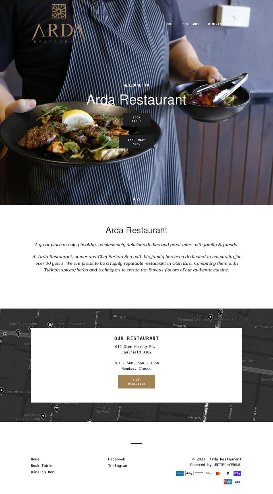 ardarestaurant.com.au shopify website screenshot