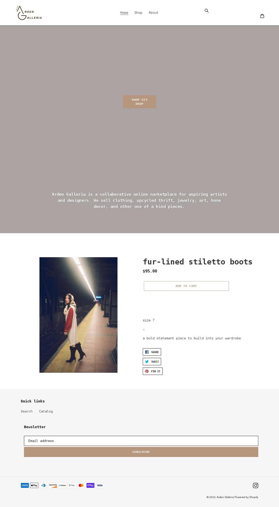 ardengalleria.com shopify website screenshot