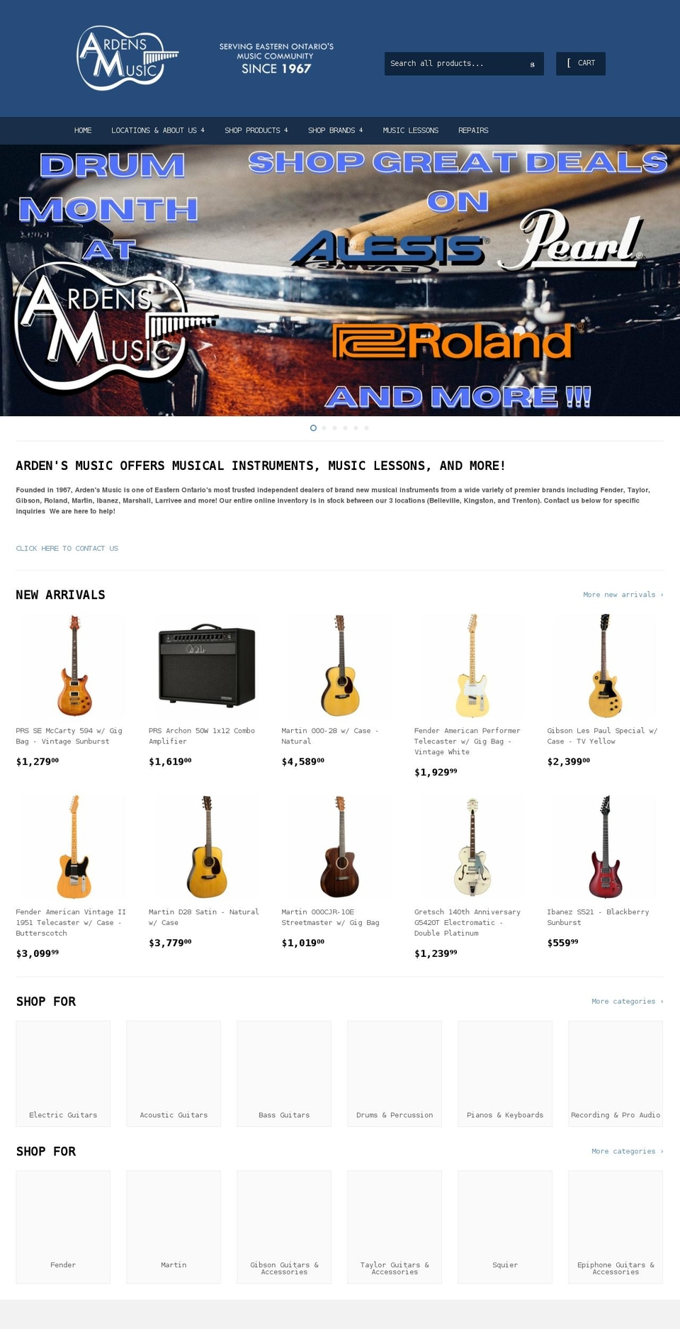 ardensmusic.com shopify website screenshot