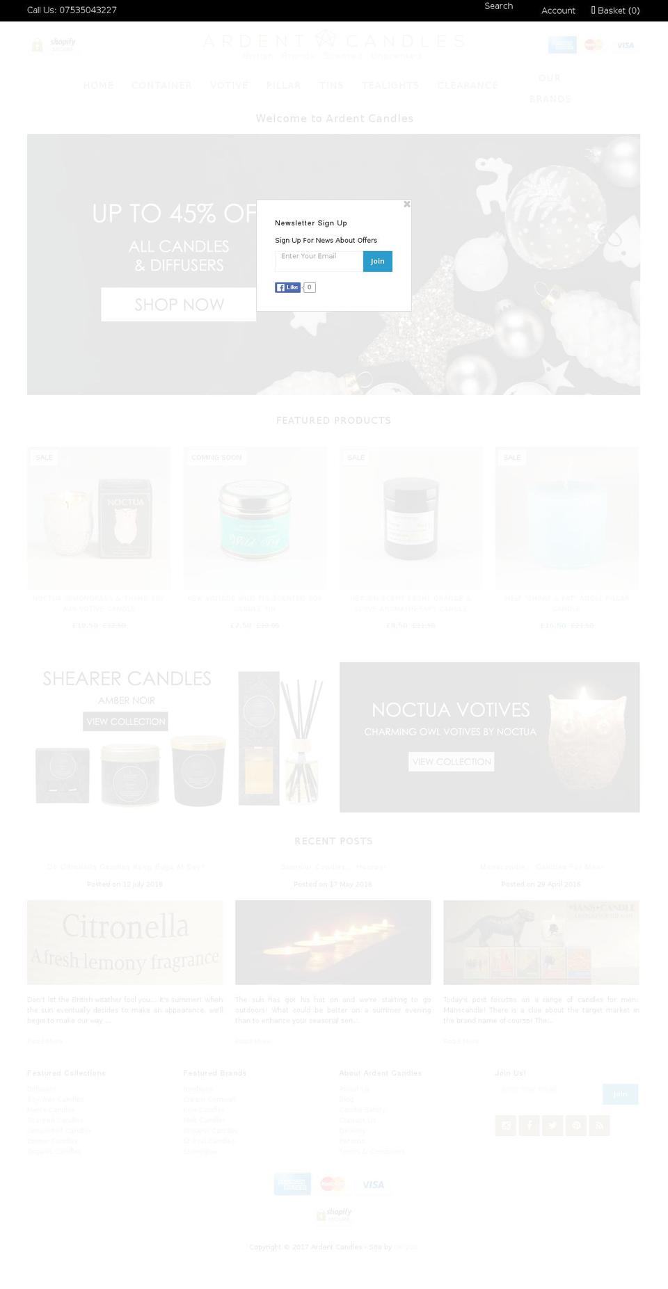 ardentcandles.com shopify website screenshot