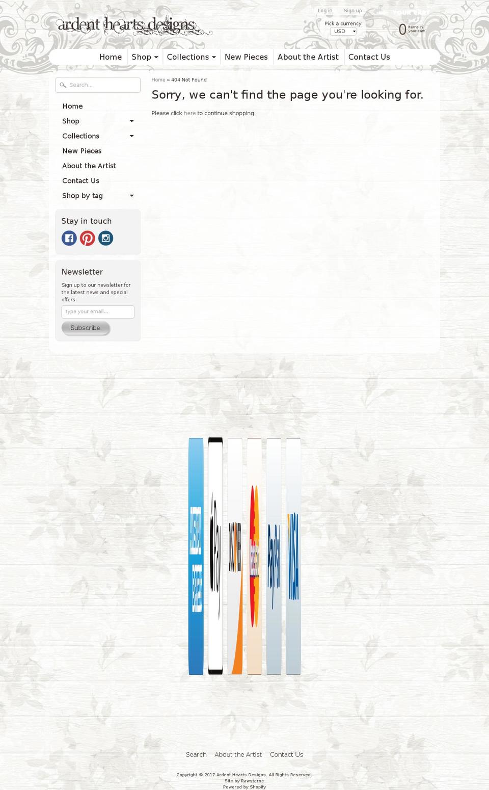 ardentheartdesign.com shopify website screenshot