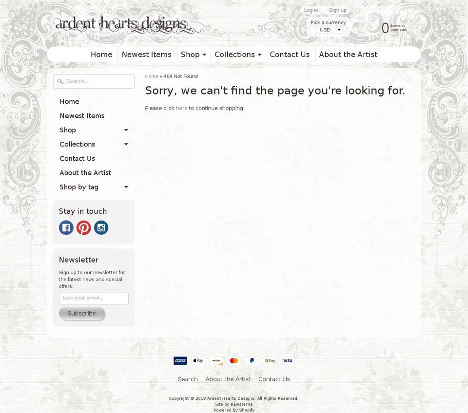 ardentheartsdesign.com shopify website screenshot