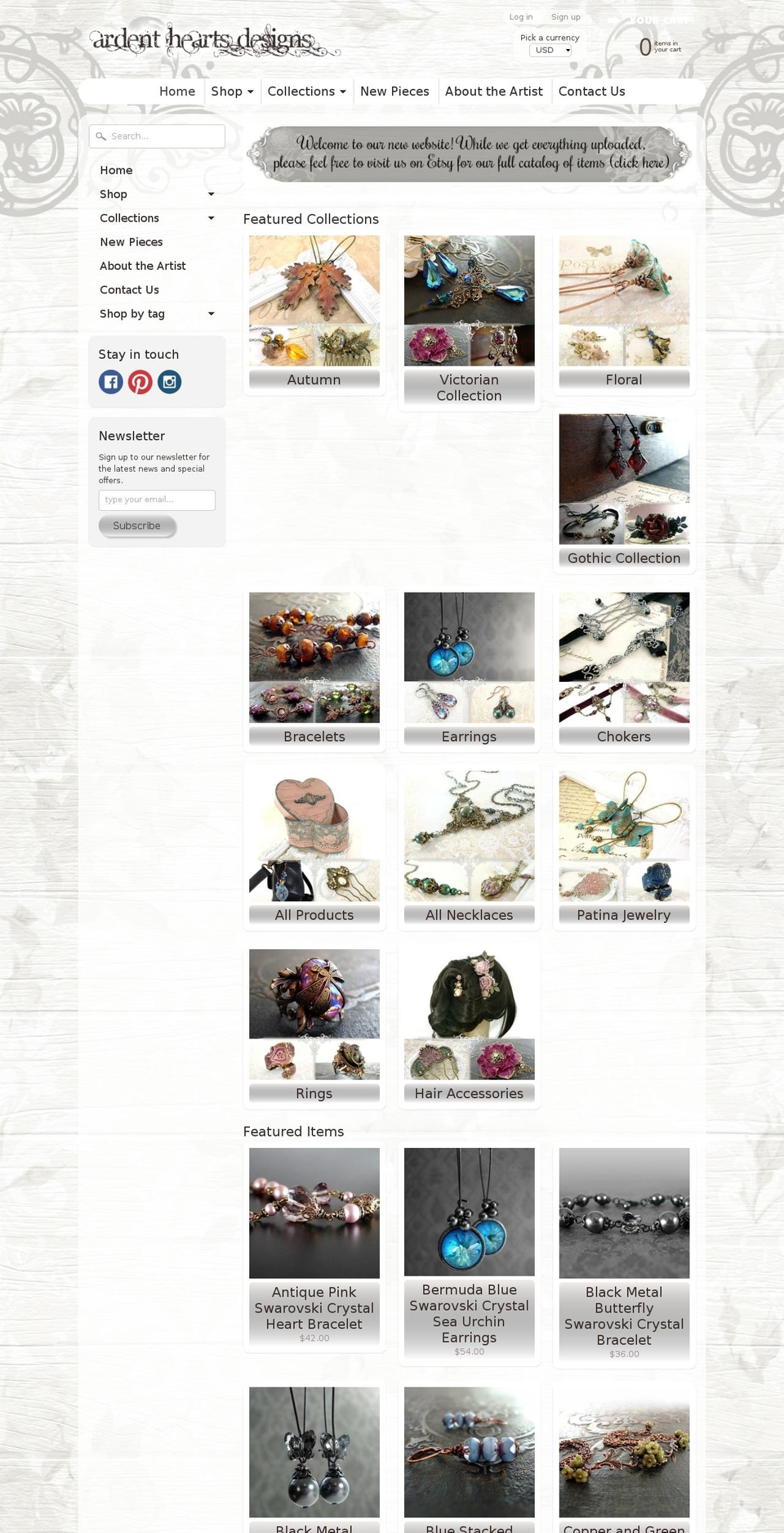 ardentheartsdesigns.com shopify website screenshot