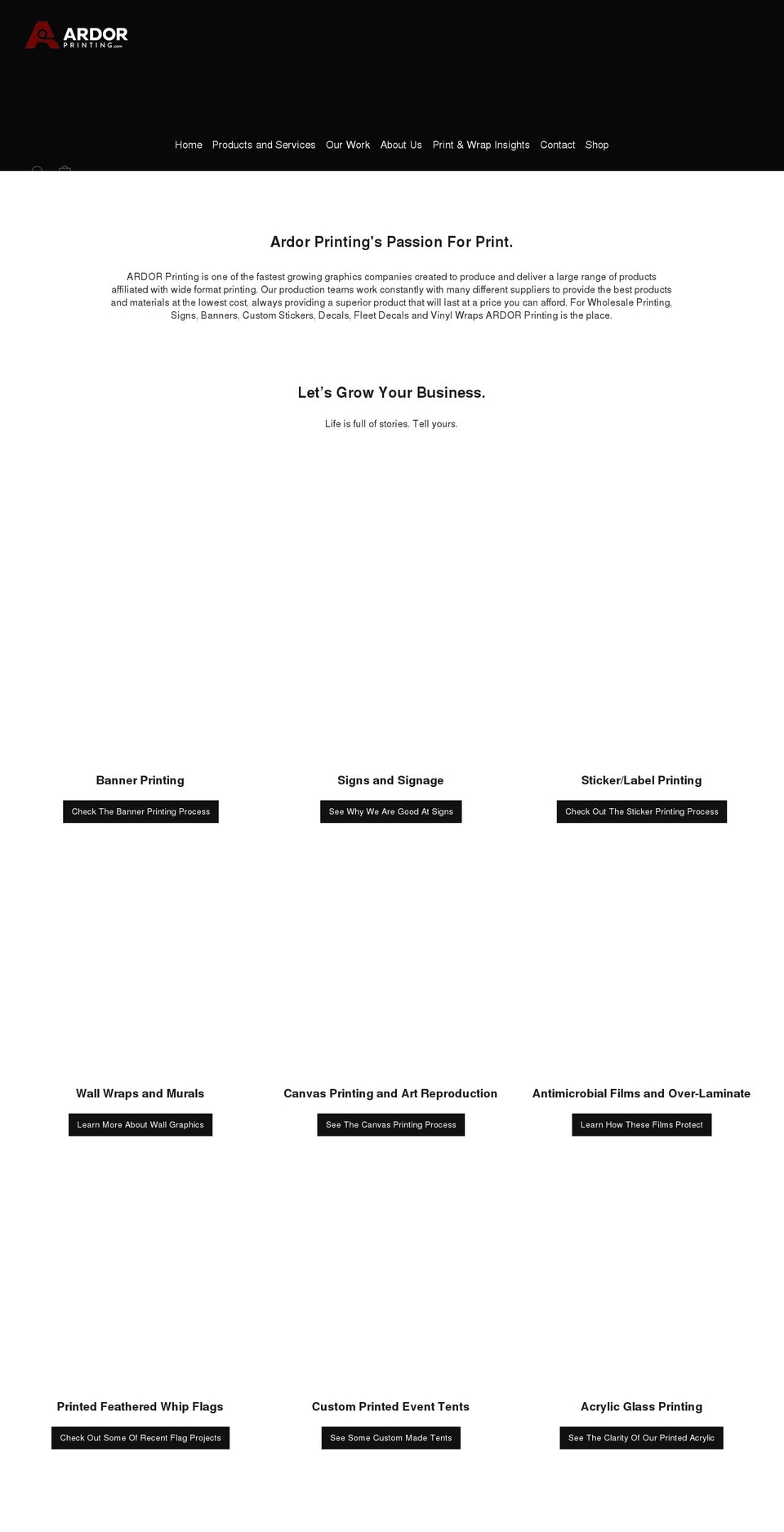 ardorprinting.com shopify website screenshot