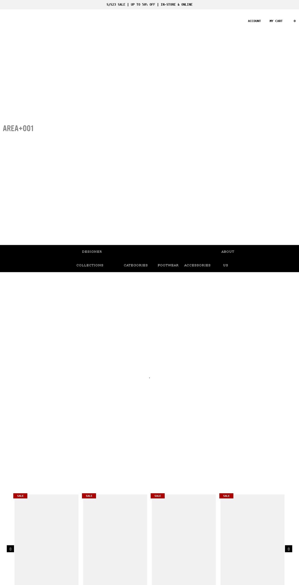 area001shop.com shopify website screenshot