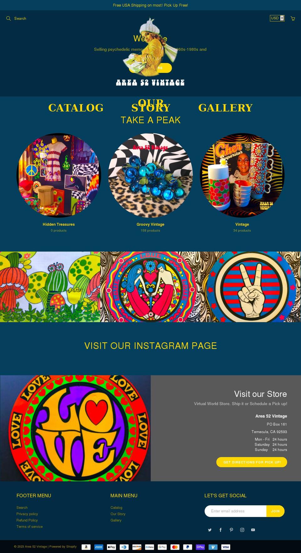 area52vintage.com shopify website screenshot