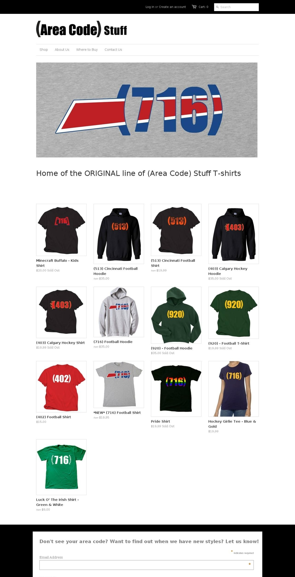 areacodestuff.com shopify website screenshot