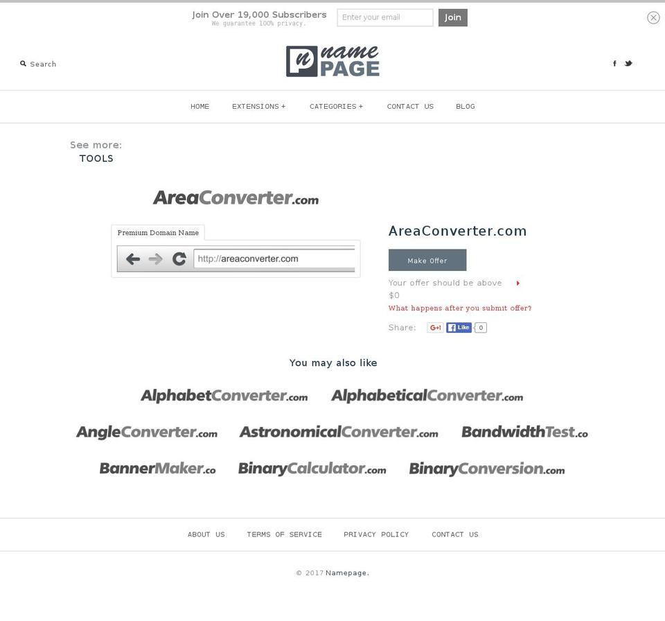 areaconverter.com shopify website screenshot