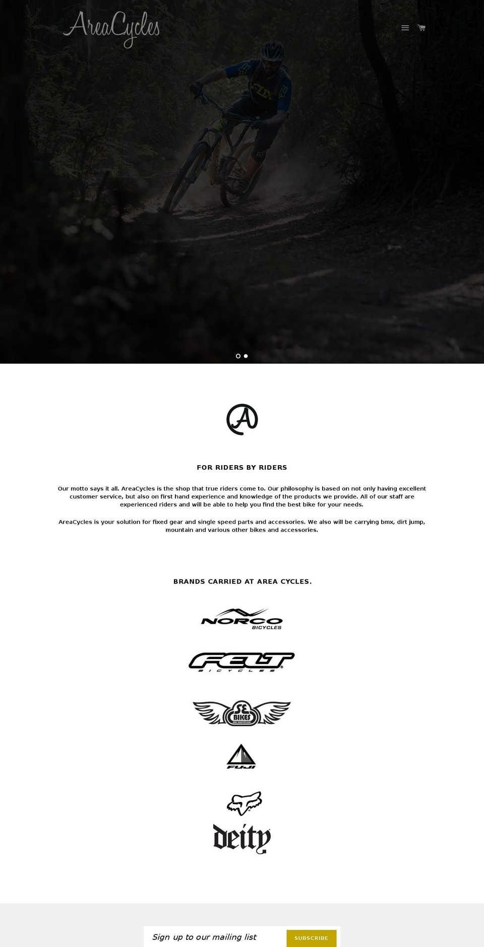 areacycles.com shopify website screenshot
