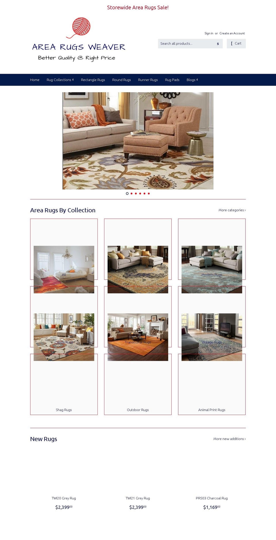 arearugsweaver.com — Shopify storefront screenshot