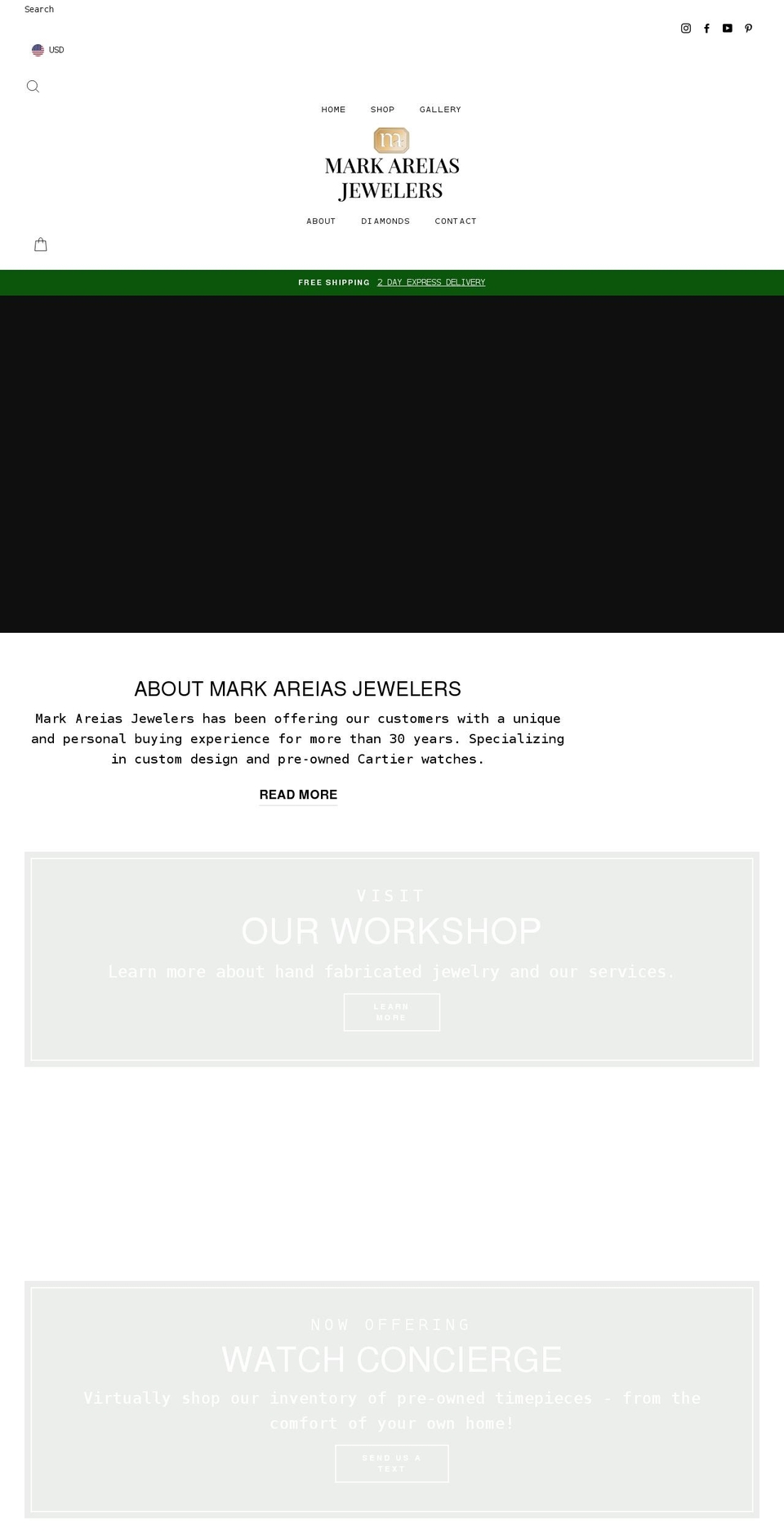 areiasjewelers.com shopify website screenshot