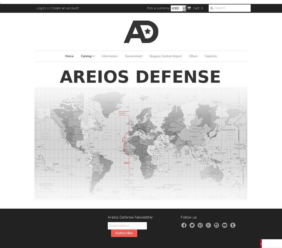 areiosdefense.net shopify website screenshot