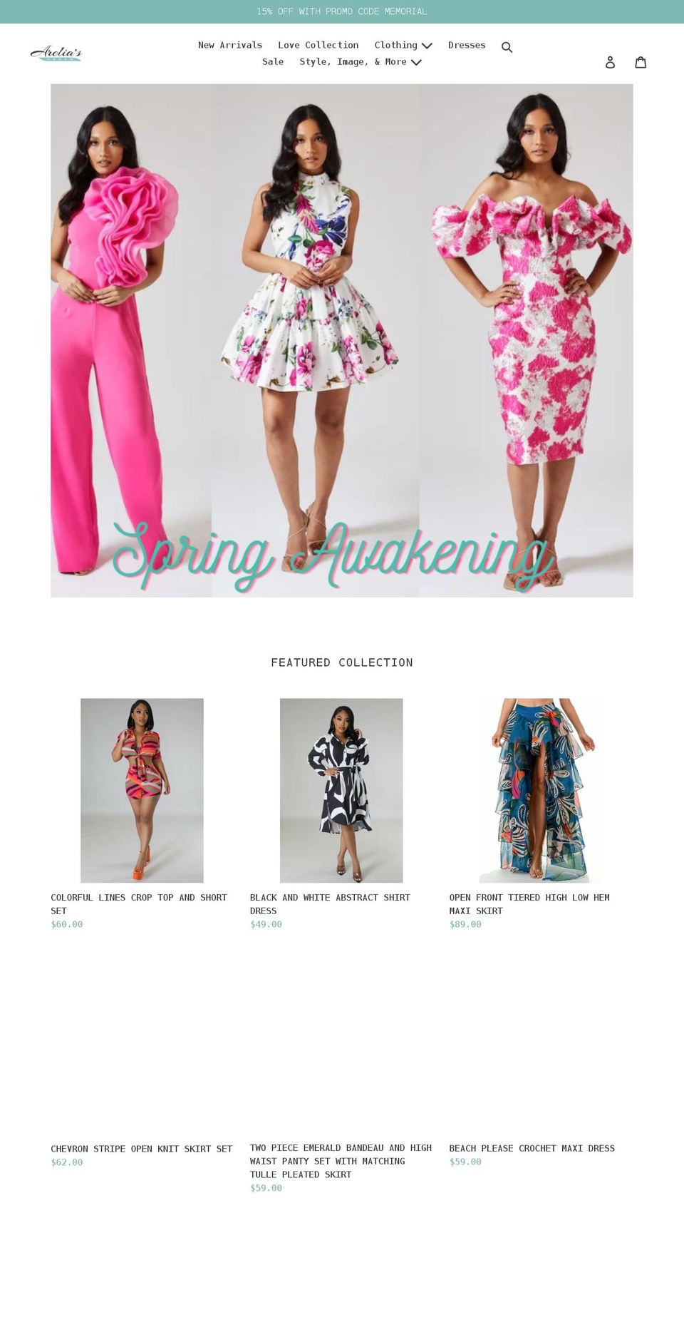 areliasdream.com shopify website screenshot