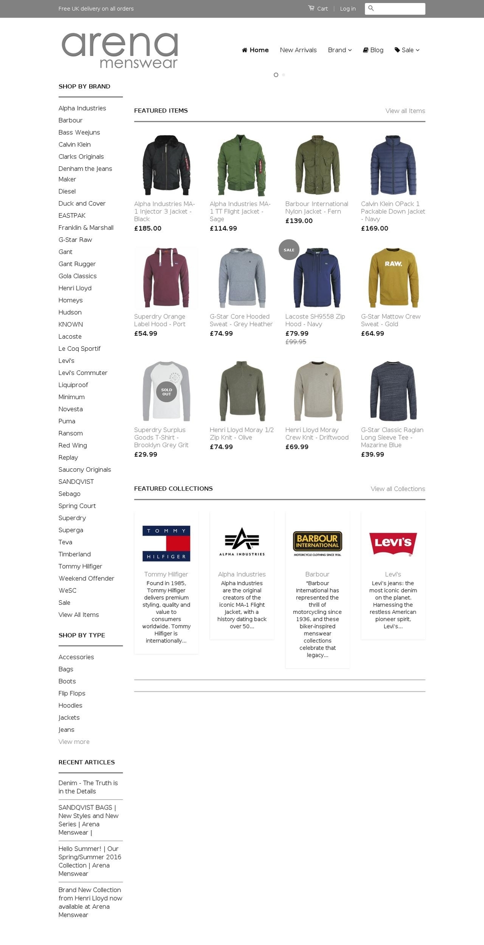 arenamenswear.com shopify website screenshot