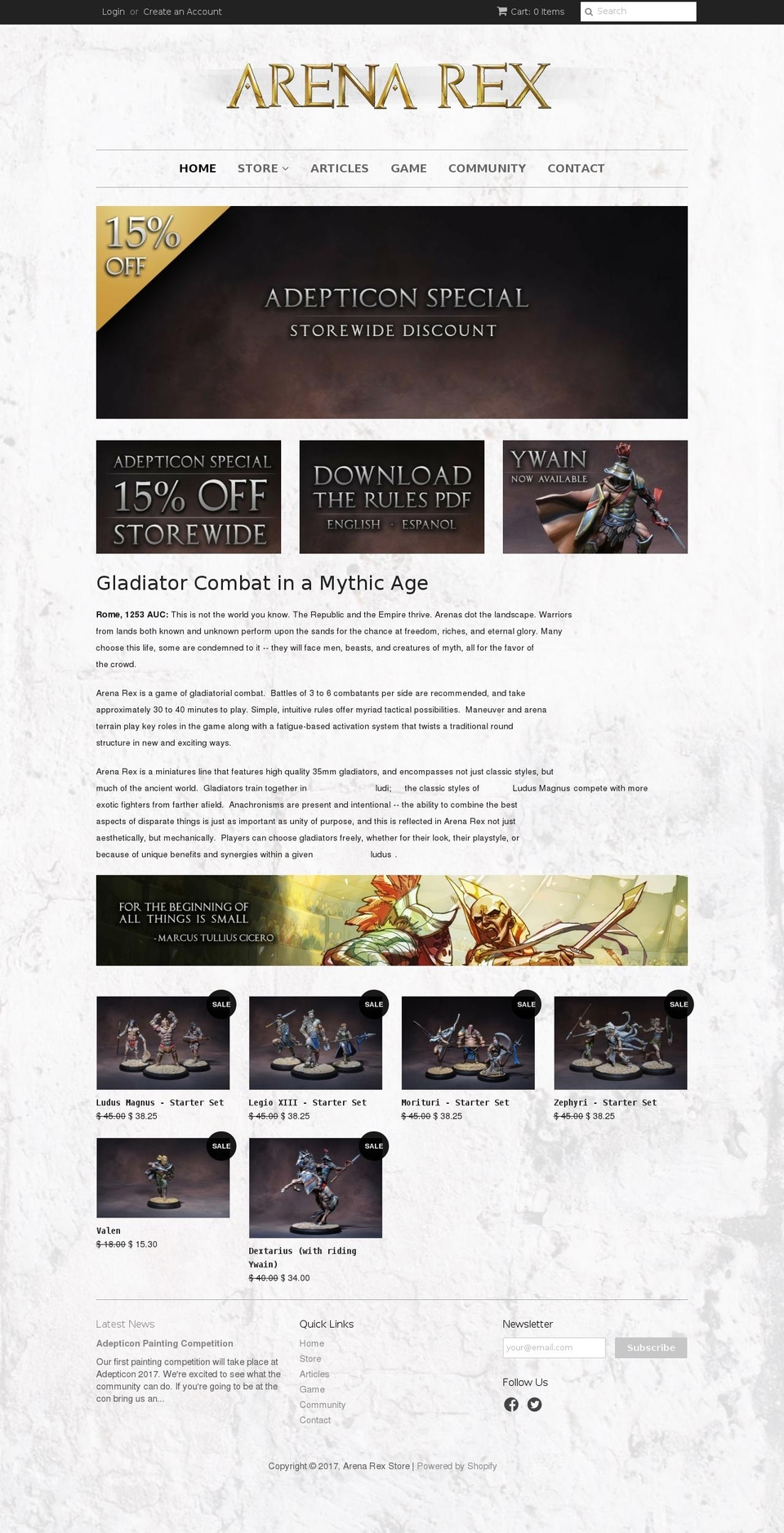 Minimal Shopify theme site example arenarex.com
