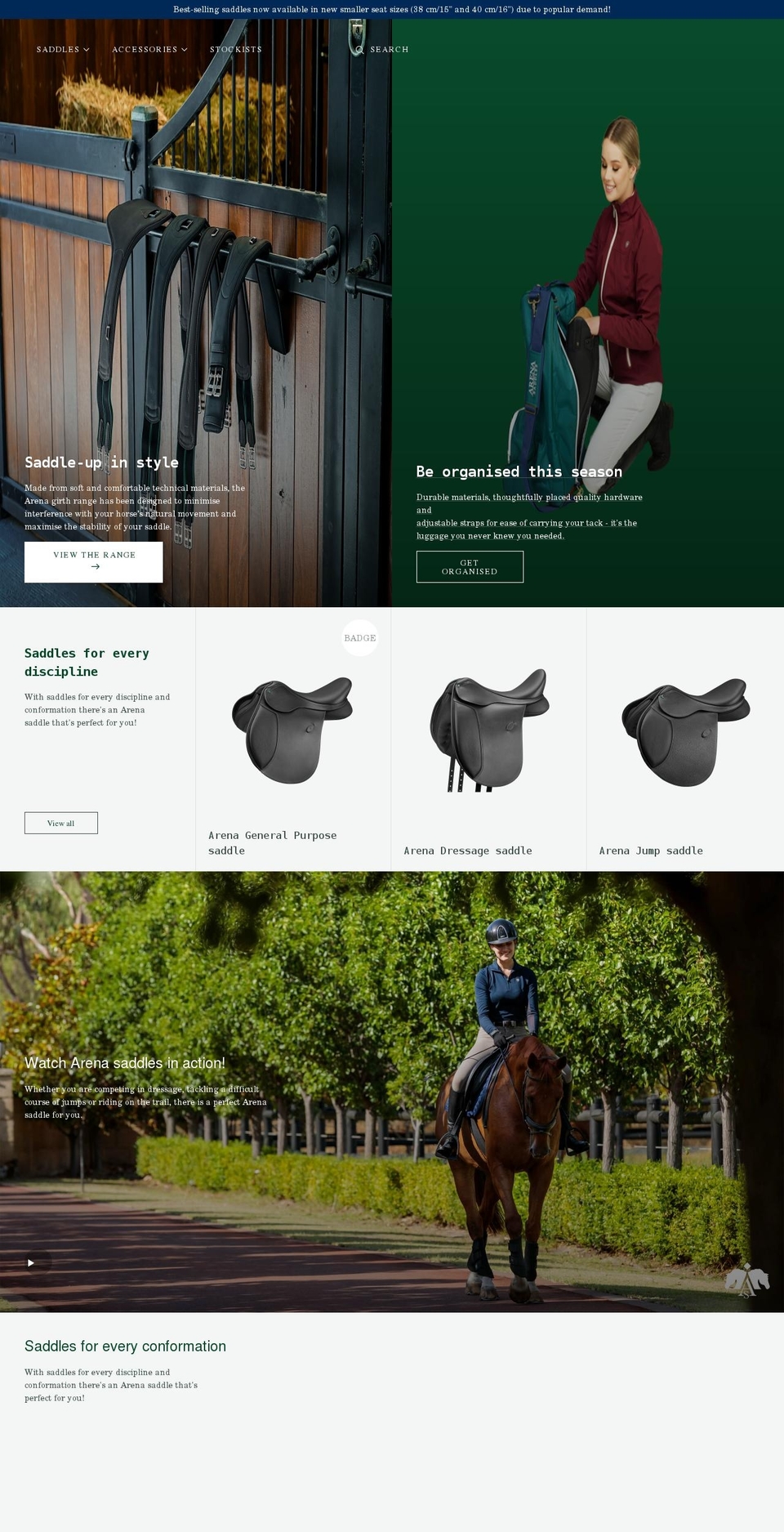 Arena Saddles -  - Variant visibility fix Shopify theme site example arenasaddles.co.uk