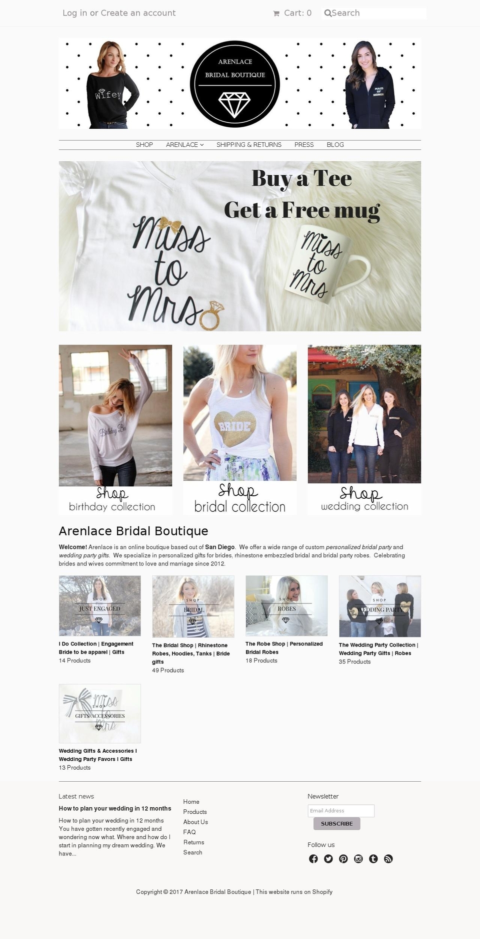 arenlace.com shopify website screenshot