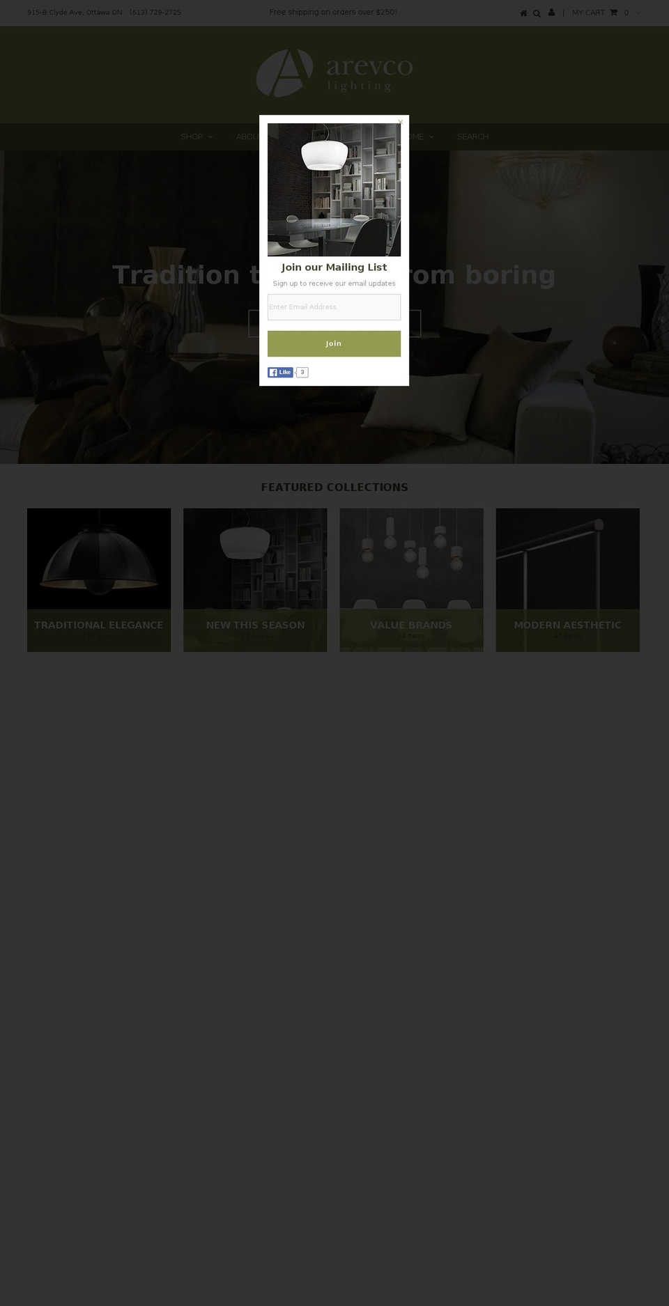 arevcolighting.com shopify website screenshot