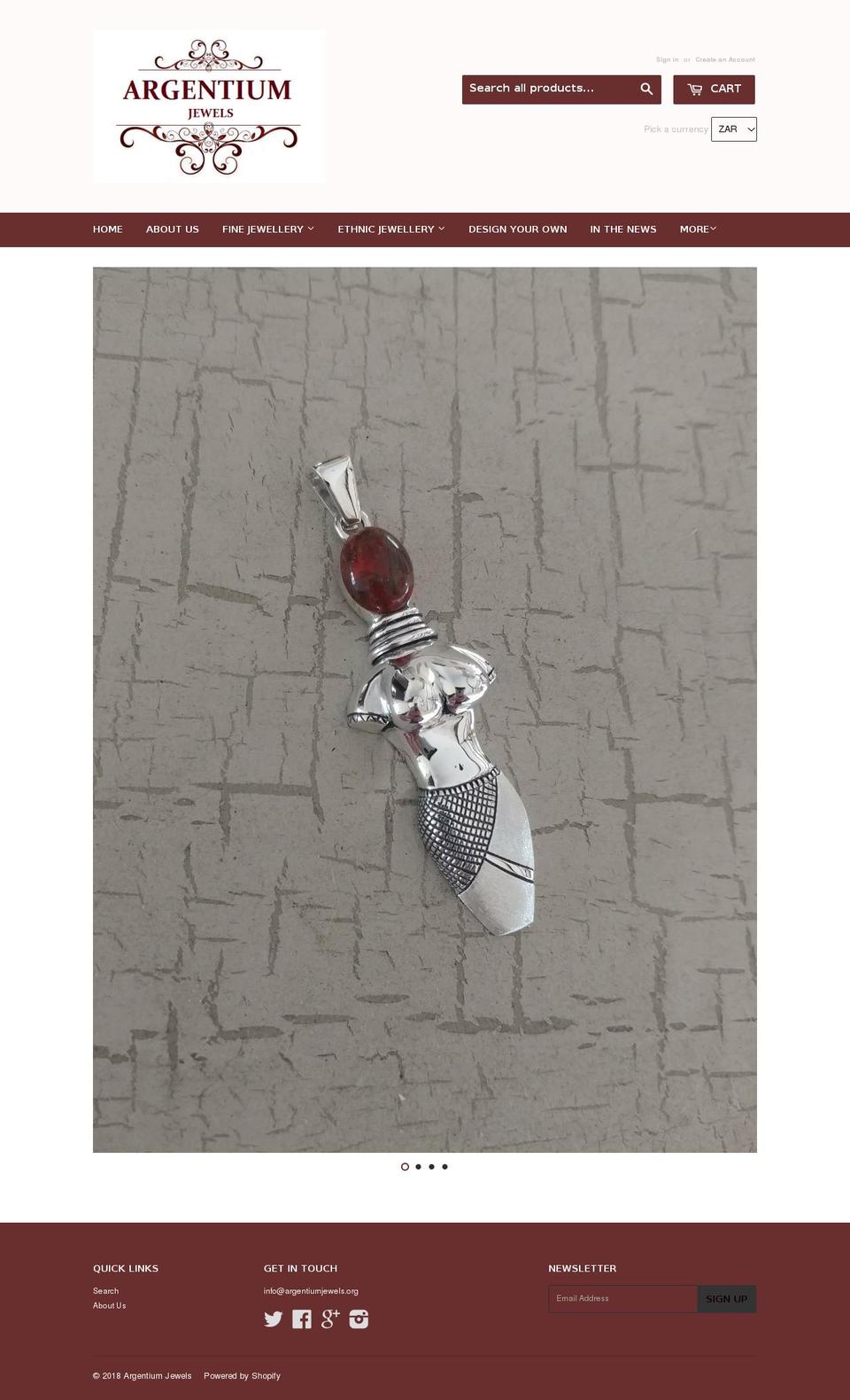 argentiumjewels.com — Shopify storefront screenshot