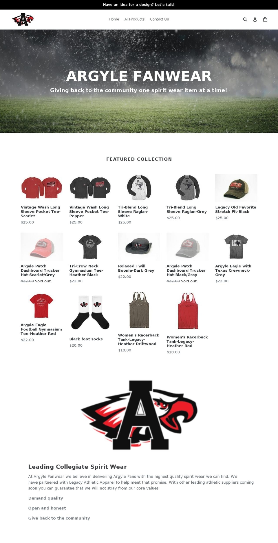 argylefanwear.com — Shopify storefront screenshot