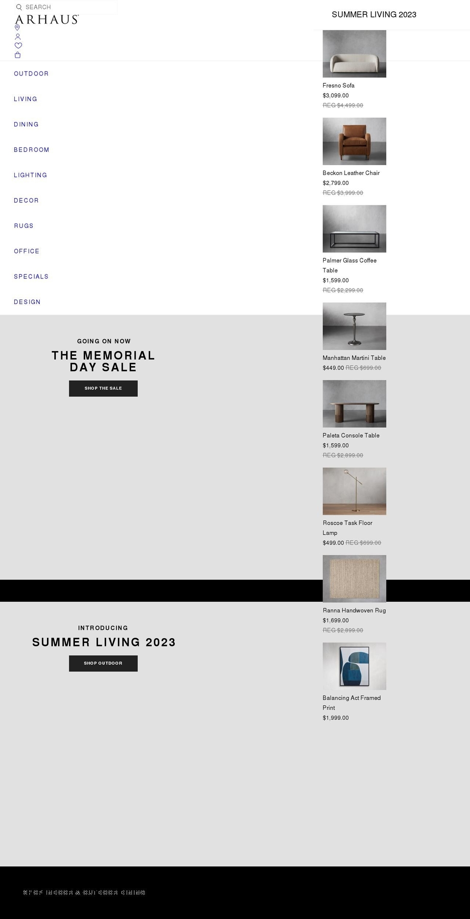 arhaus.com shopify website screenshot
