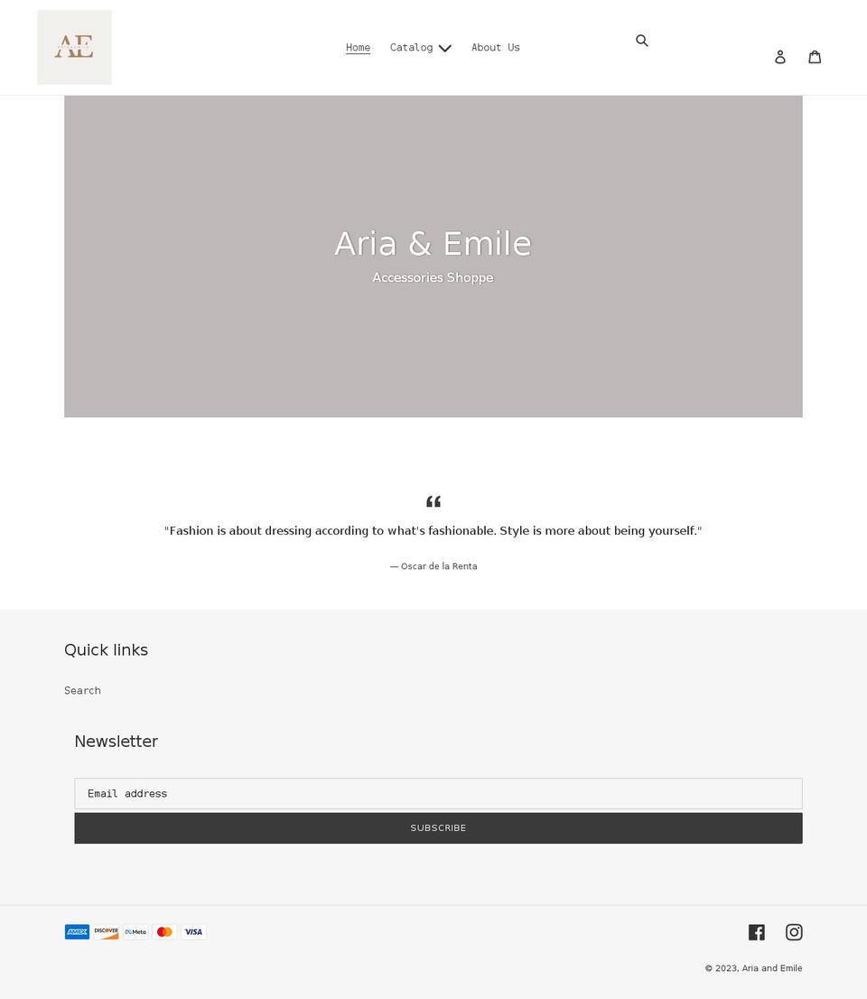 ariaandemile.com shopify website screenshot