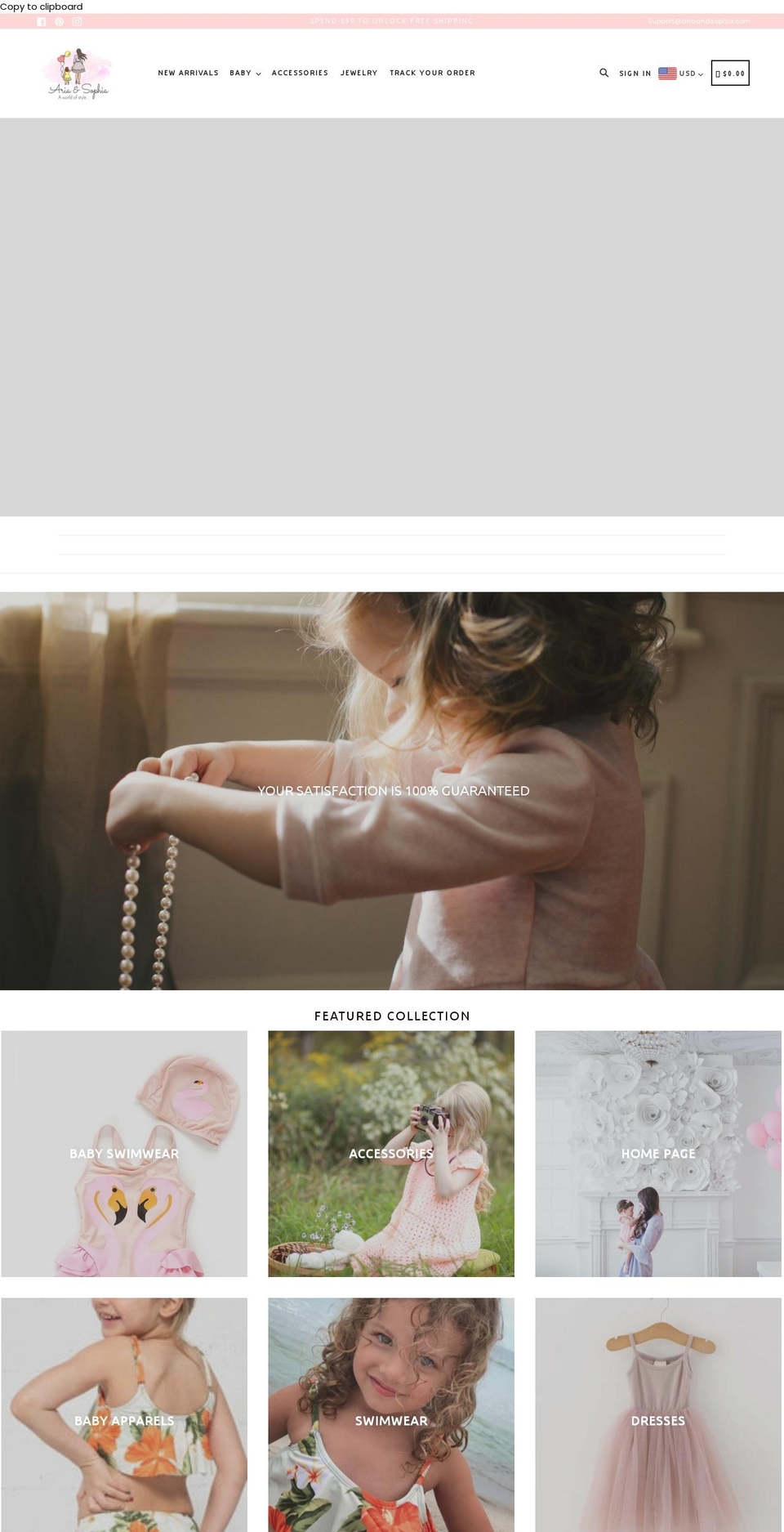 ariaandsophia.com shopify website screenshot