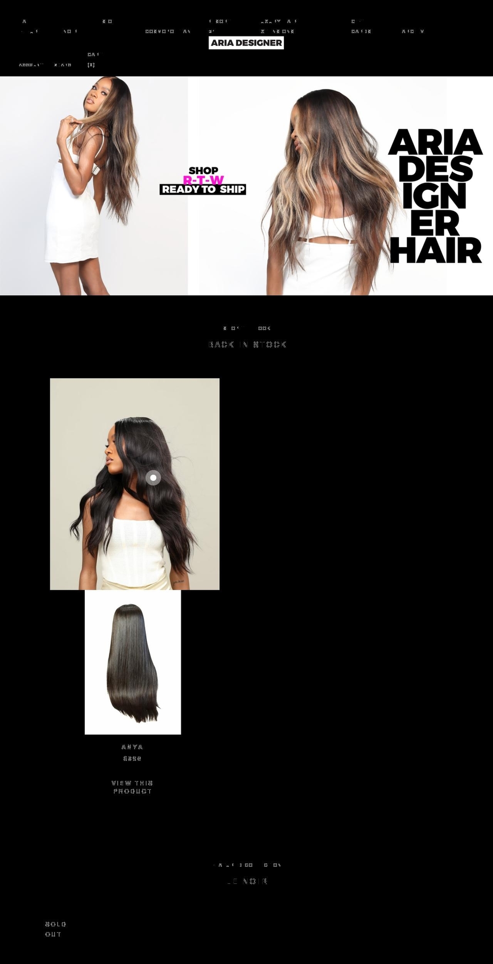 ariadesignerhair.com shopify website screenshot