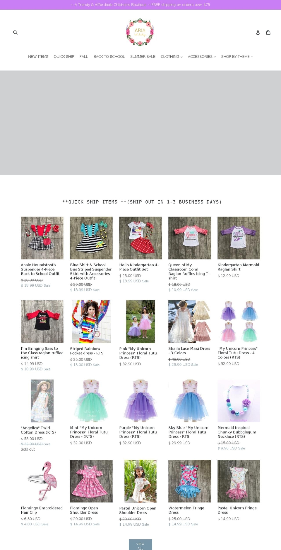 premiere Shopify theme site example ariakids.com