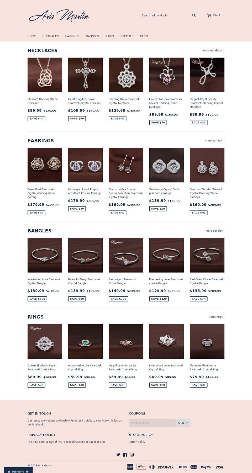 ariamartin.com shopify website screenshot