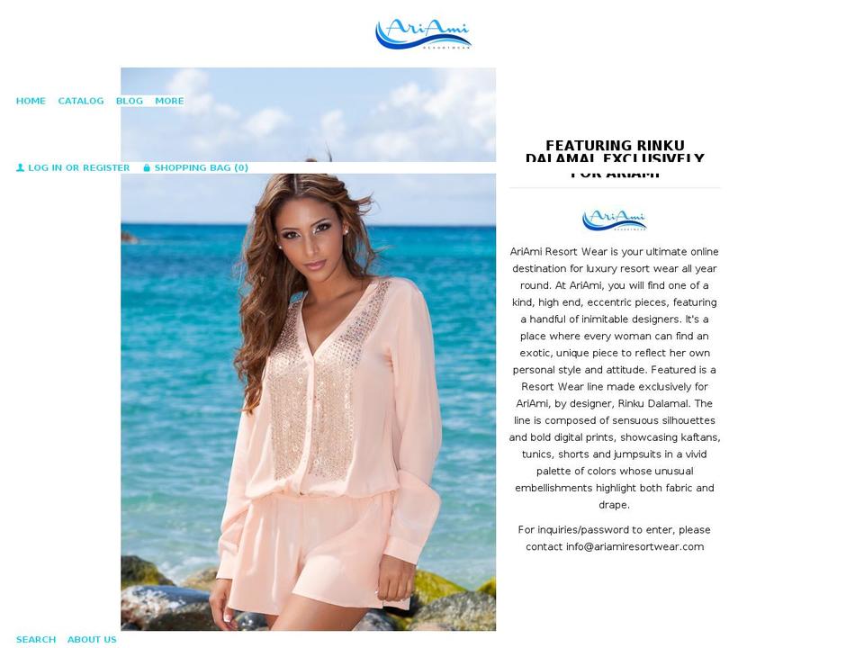 ariamiresortwear.com shopify website screenshot
