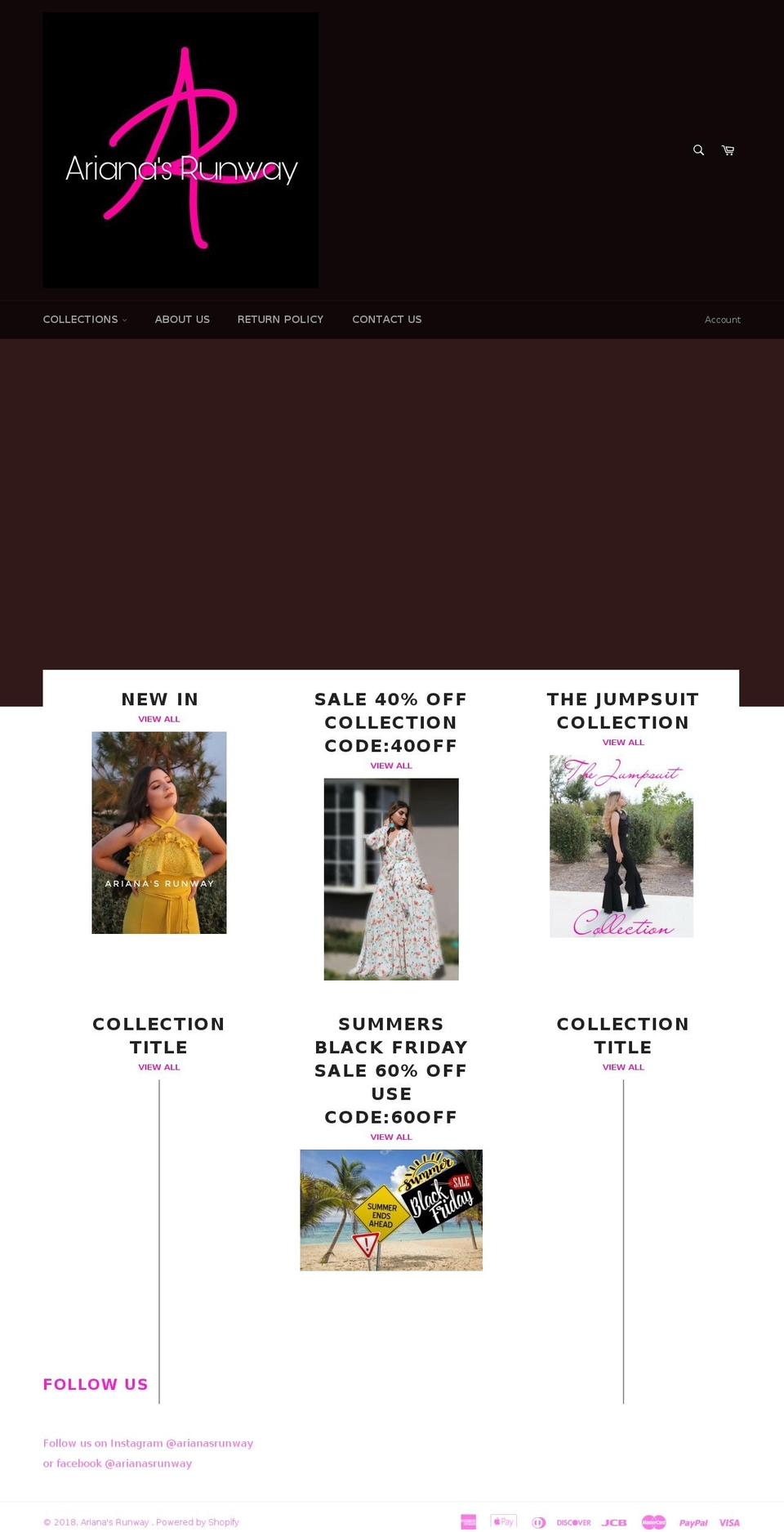 arianasrunway.com — Shopify storefront screenshot