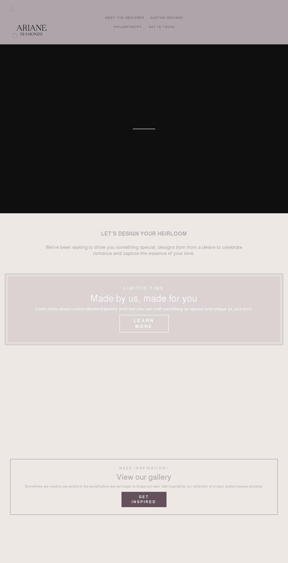 arianediamonds.com shopify website screenshot