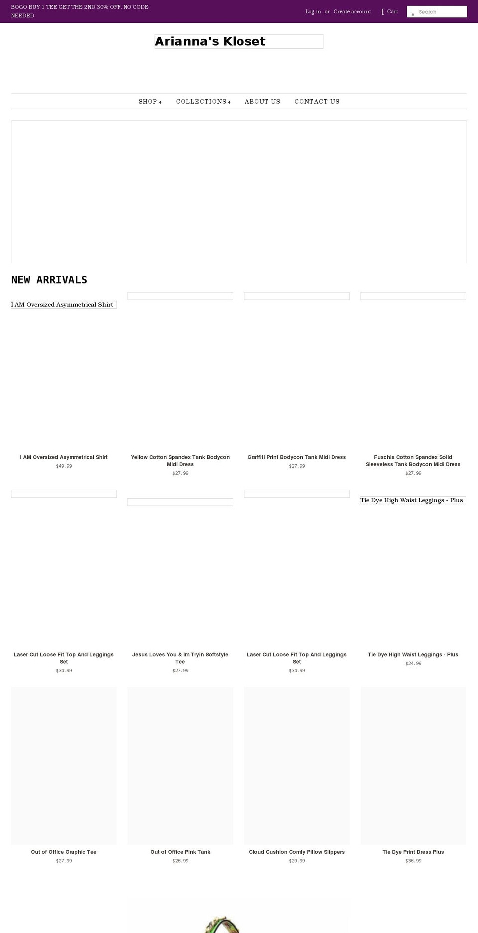 ariannaskloset.com shopify website screenshot