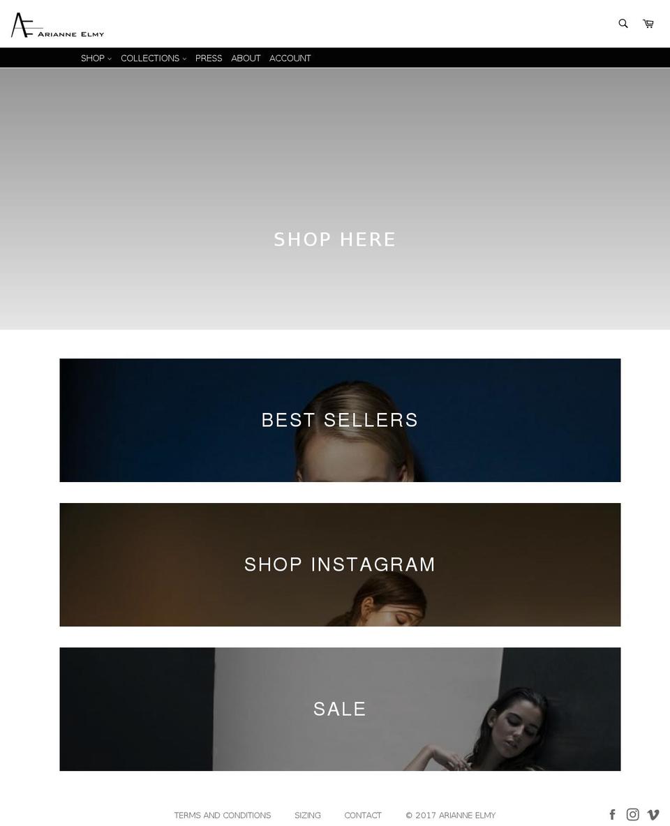 arianne-elmy.com shopify website screenshot