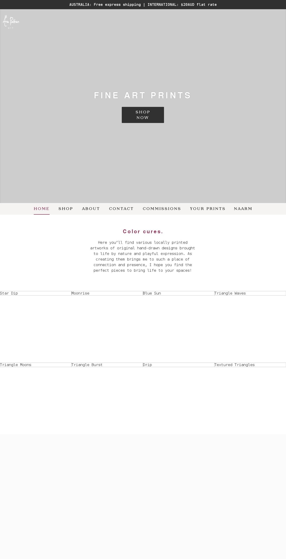 ariarattanart.com shopify website screenshot