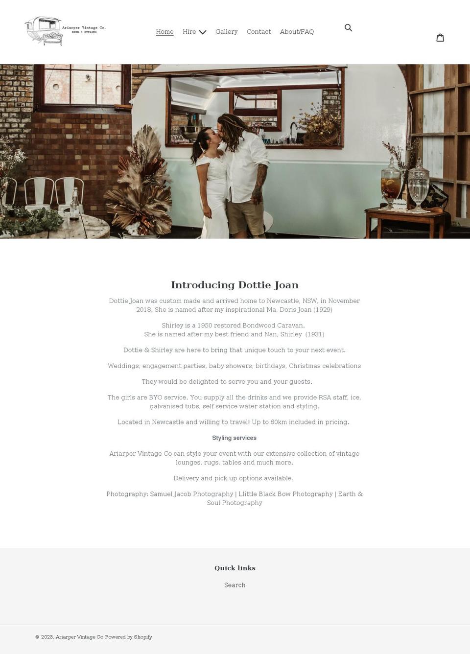 ariarpervintageco.com.au shopify website screenshot