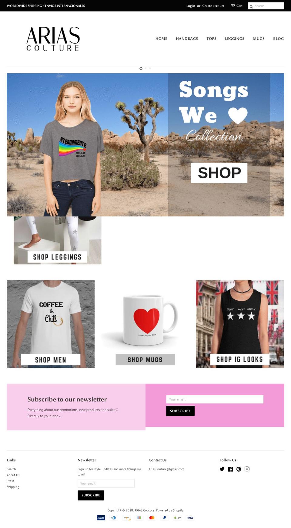 ariasmoda.com — Shopify storefront screenshot