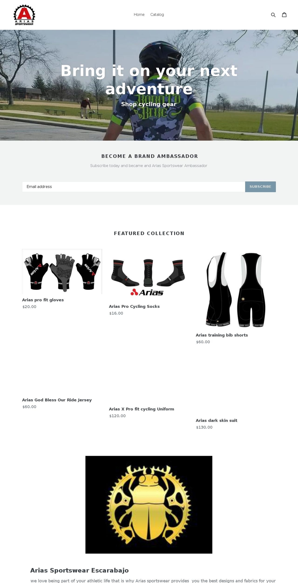 ariassportswear.com — Shopify storefront screenshot