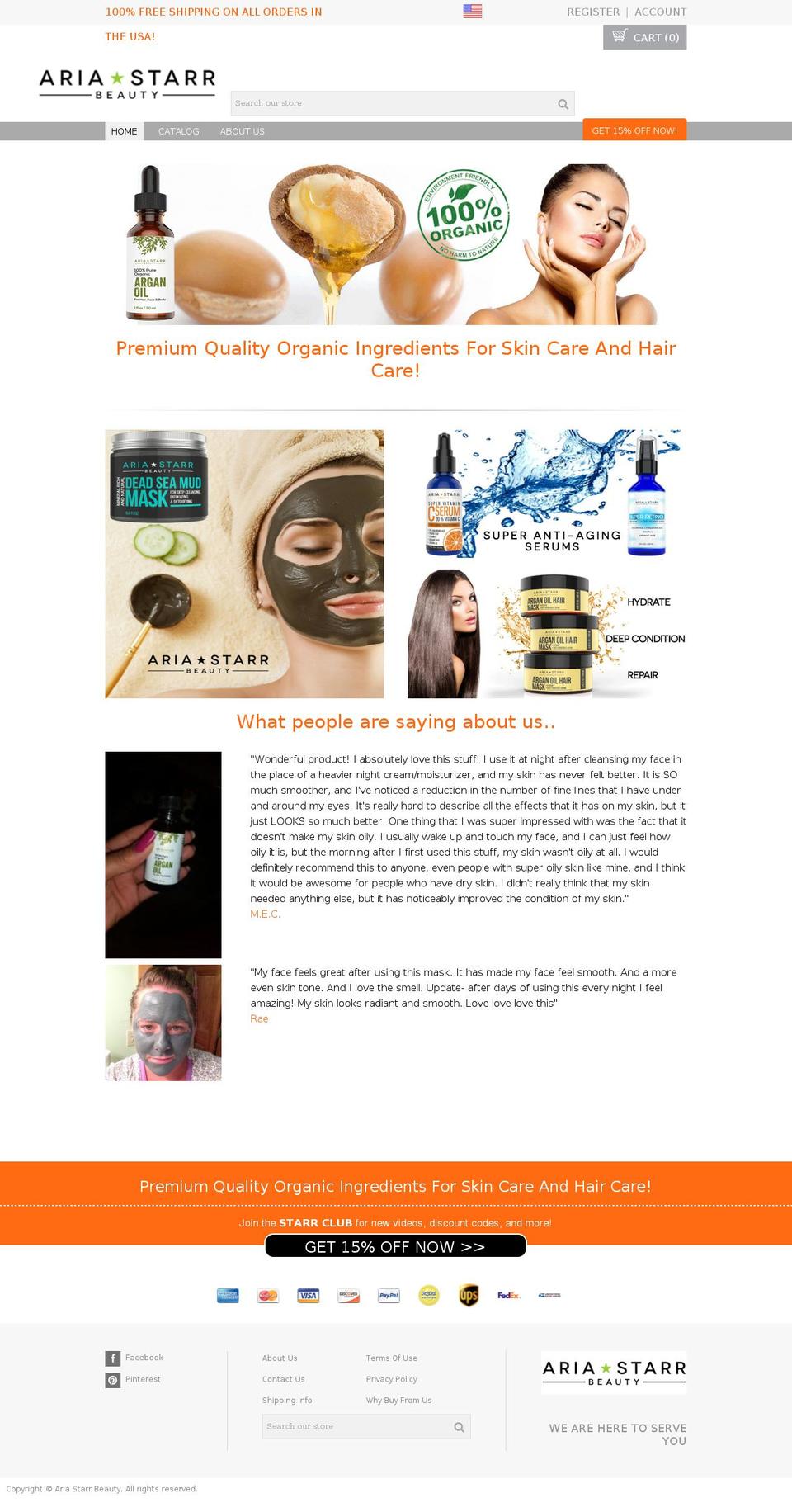 ariastarrbeauty.com shopify website screenshot