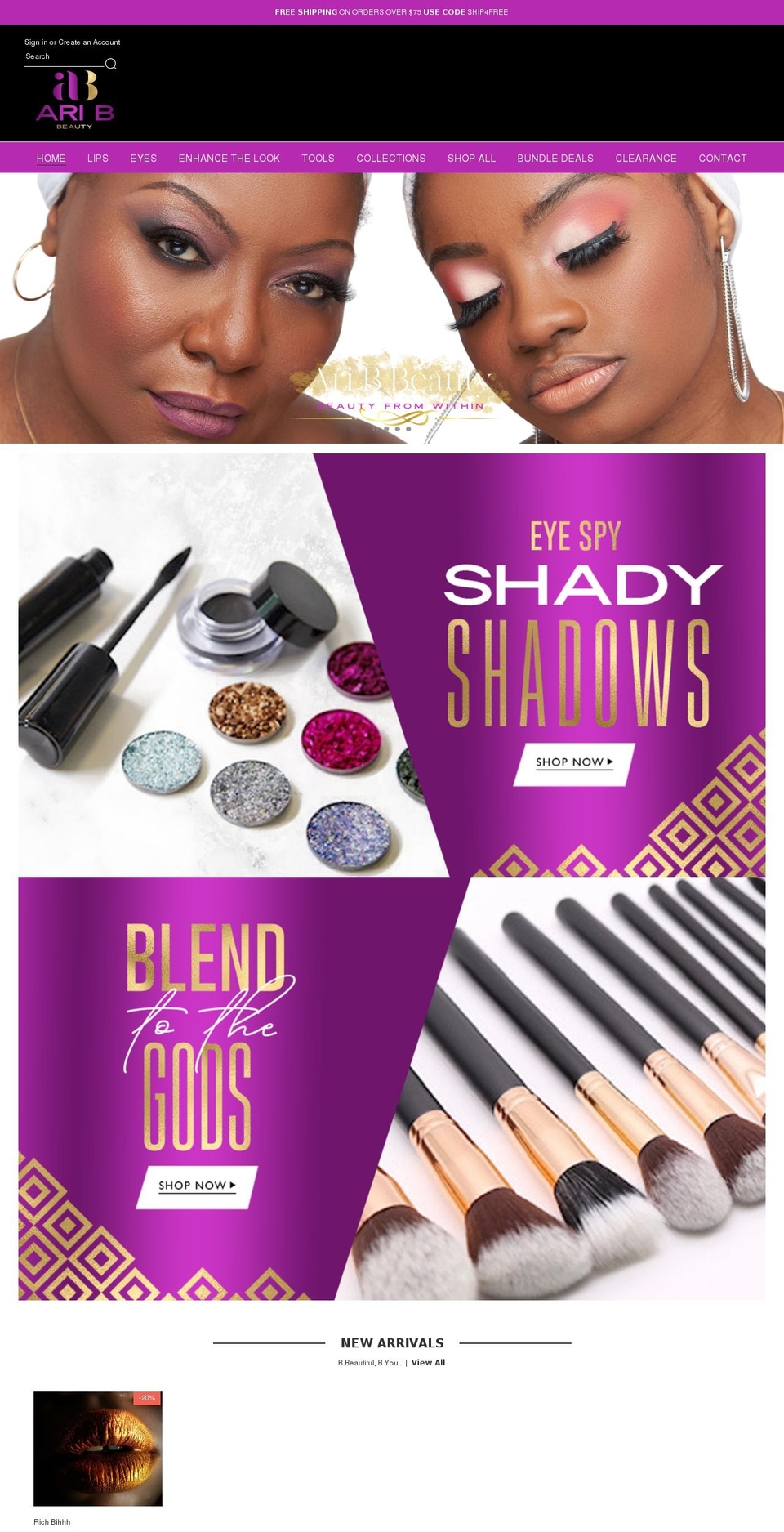 aribbeauty.com shopify website screenshot