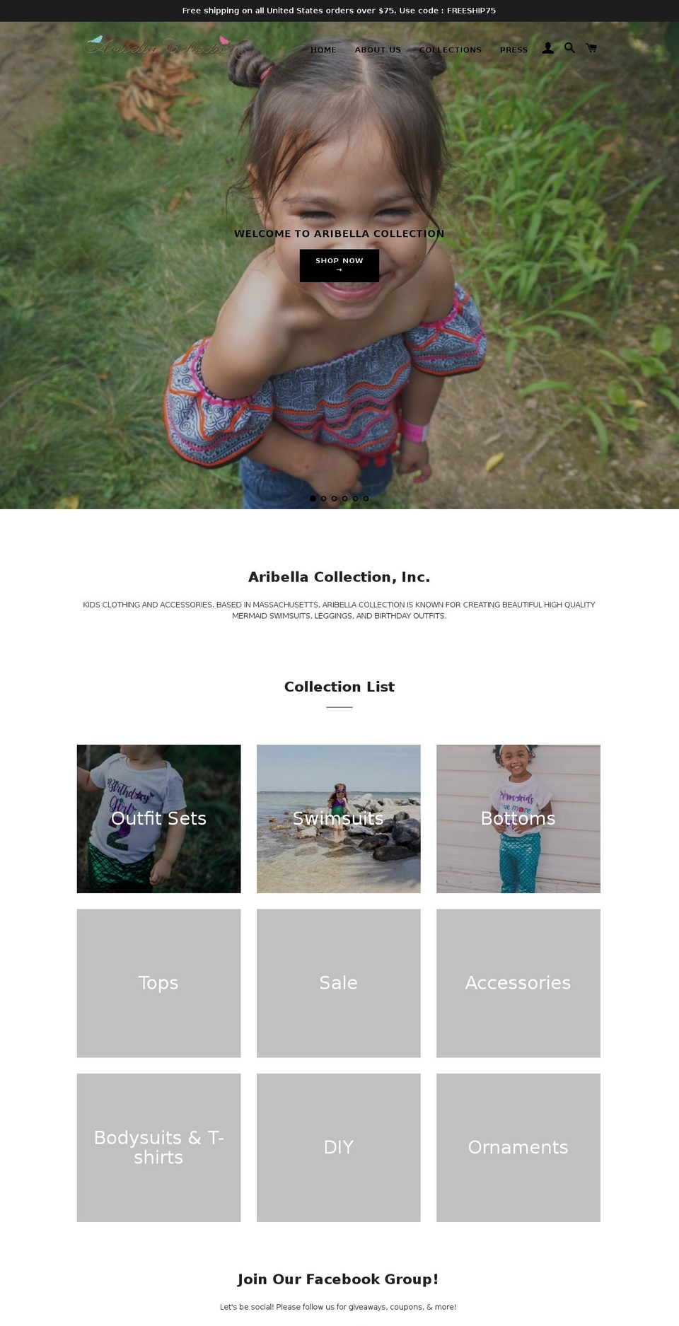 aribellacollection.com shopify website screenshot