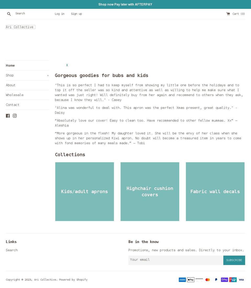 aricollective.com.au shopify website screenshot