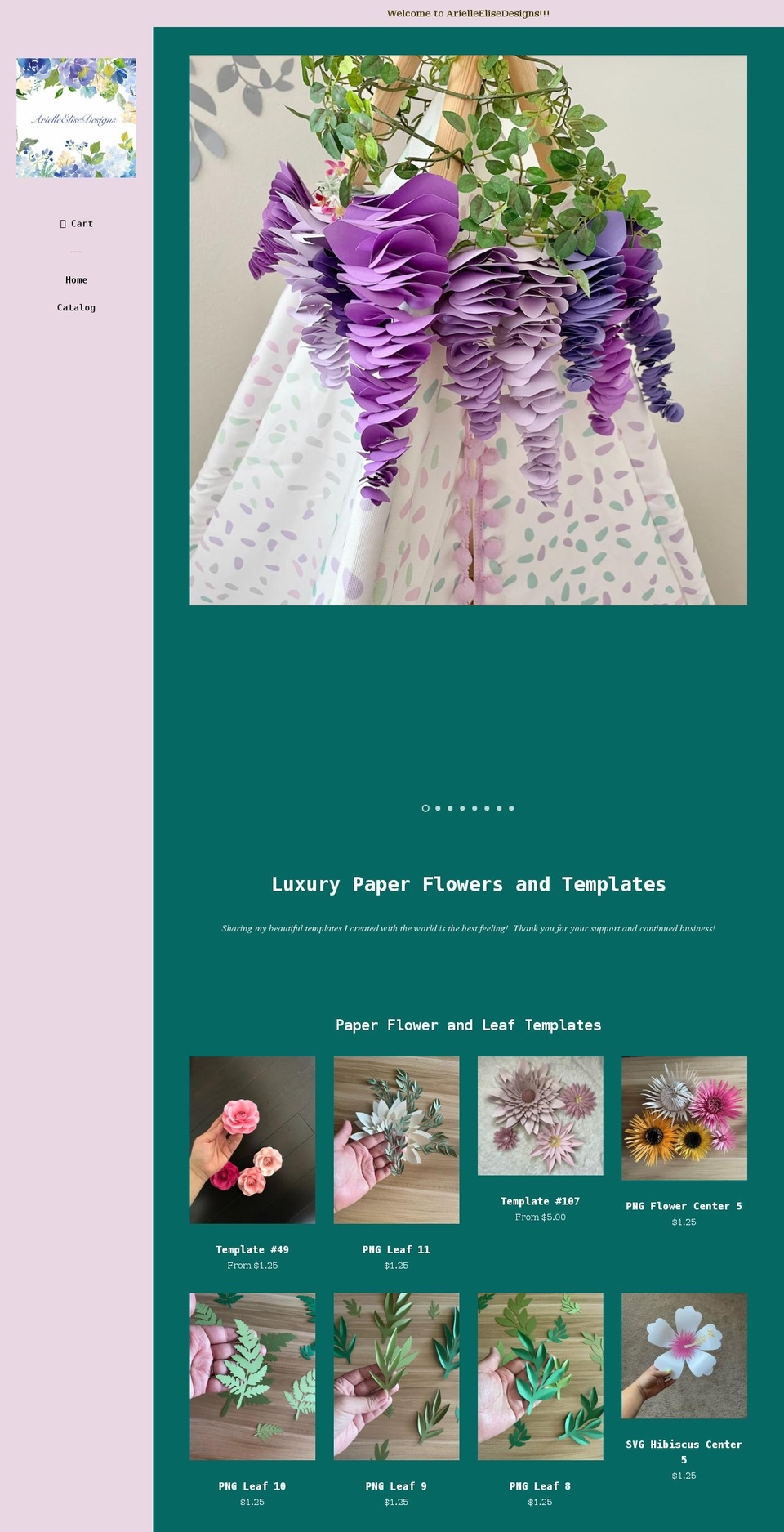arielleelisedesigns.com shopify website screenshot