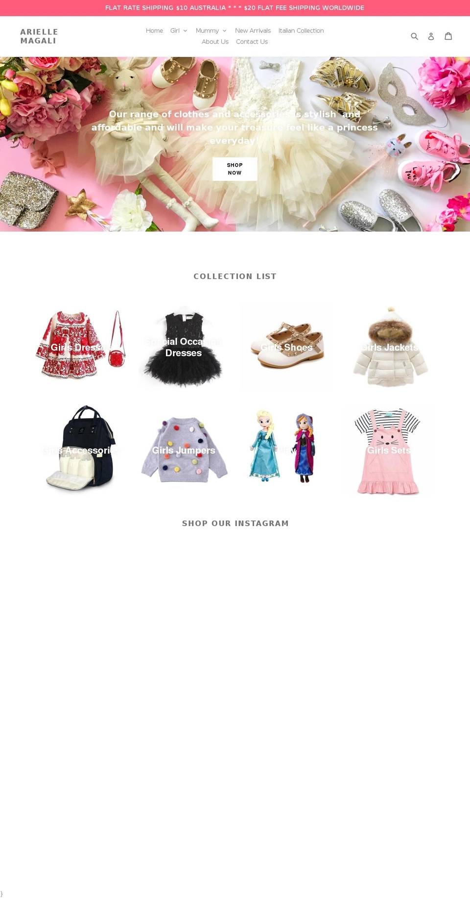 ariellemagali.com — Shopify storefront screenshot