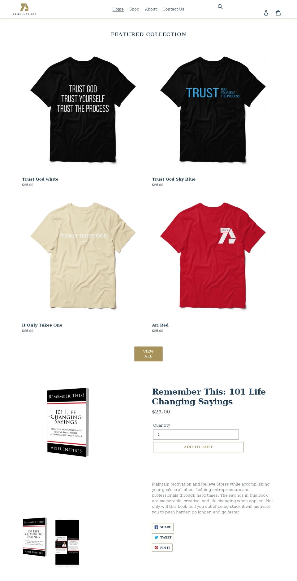 arielmerch.com shopify website screenshot