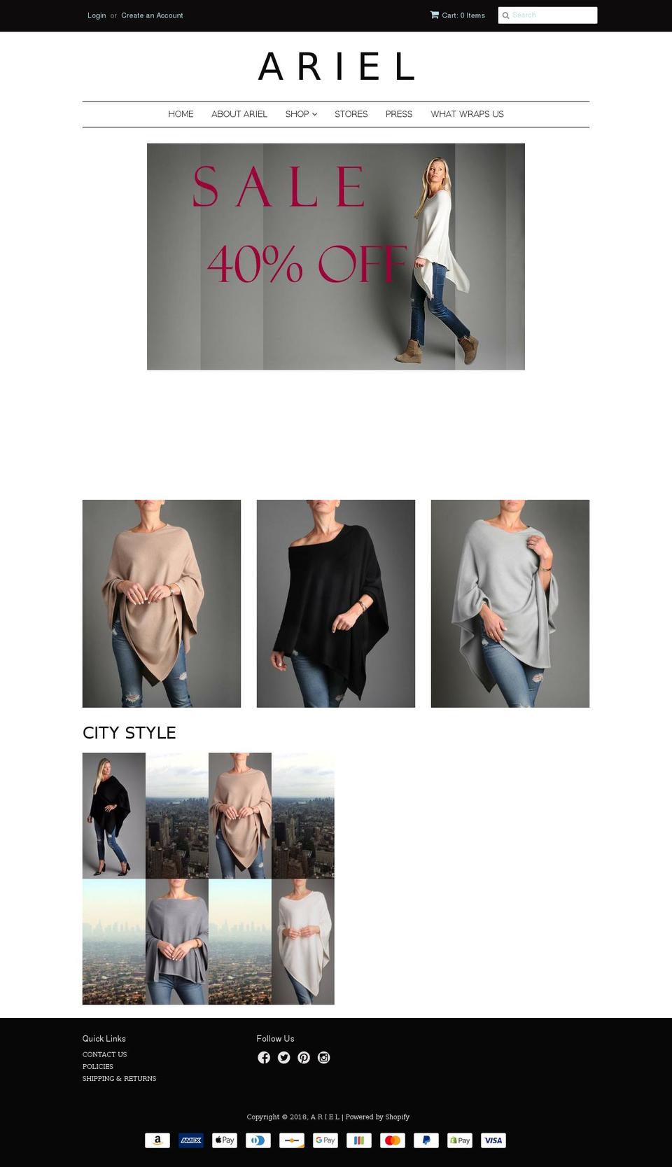 arielwear.com shopify website screenshot