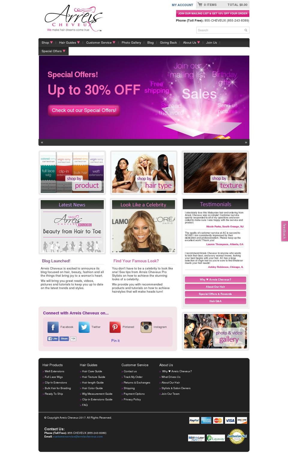 Clearflex Shopify theme site example arieshair.com