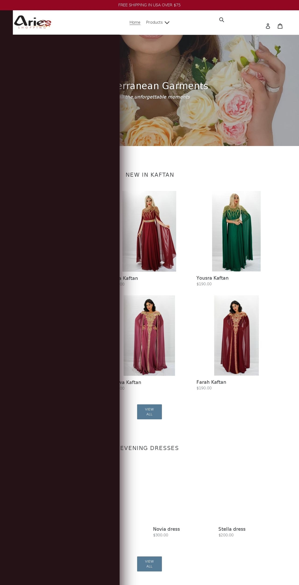 ariesshopping.com shopify website screenshot