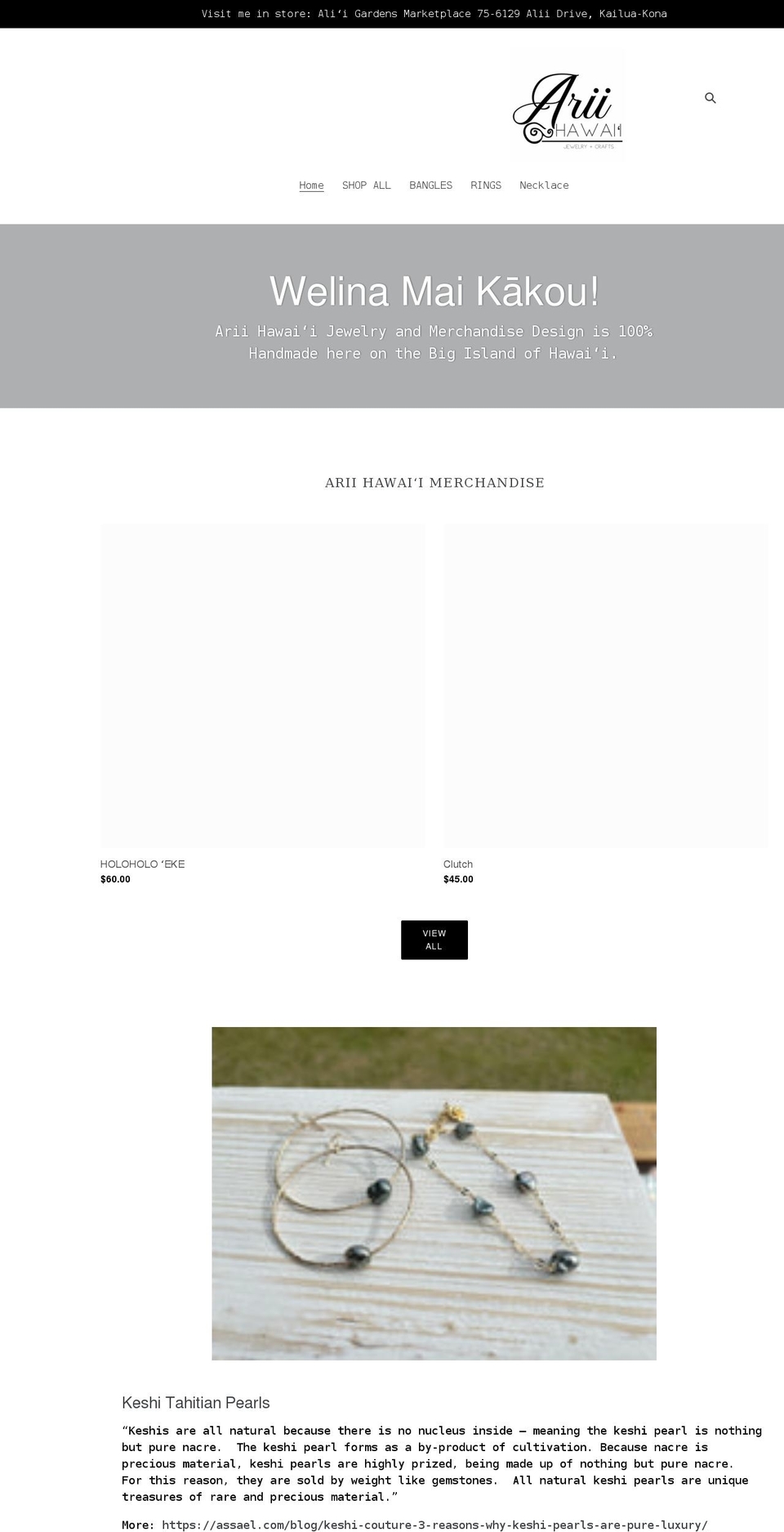 ariihawaii.com shopify website screenshot